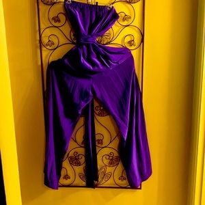 BCBG Strapless Women Purple jumpsuit with wide cloth belt